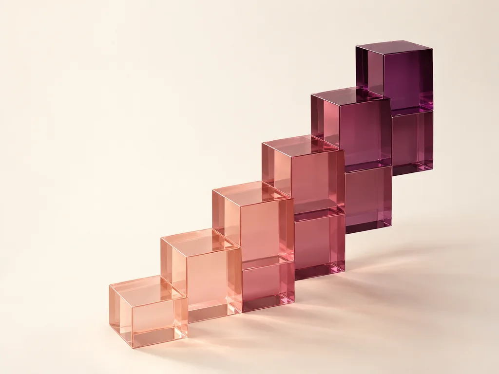 Layered glass blocks rising like steps, representing AI workloads moving from rented APIs to owned infrastructure